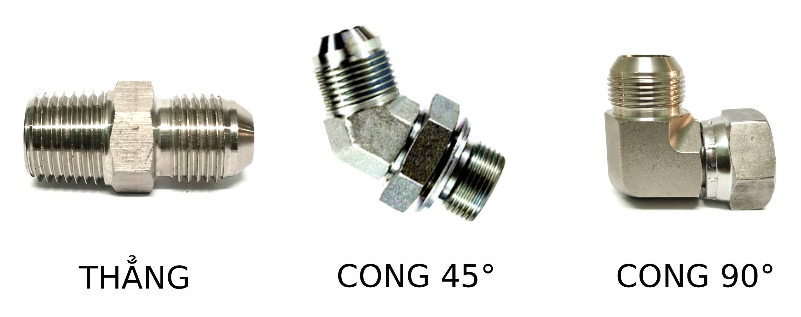 Đầu nối thủy lực thẳng, cong 45 và 90