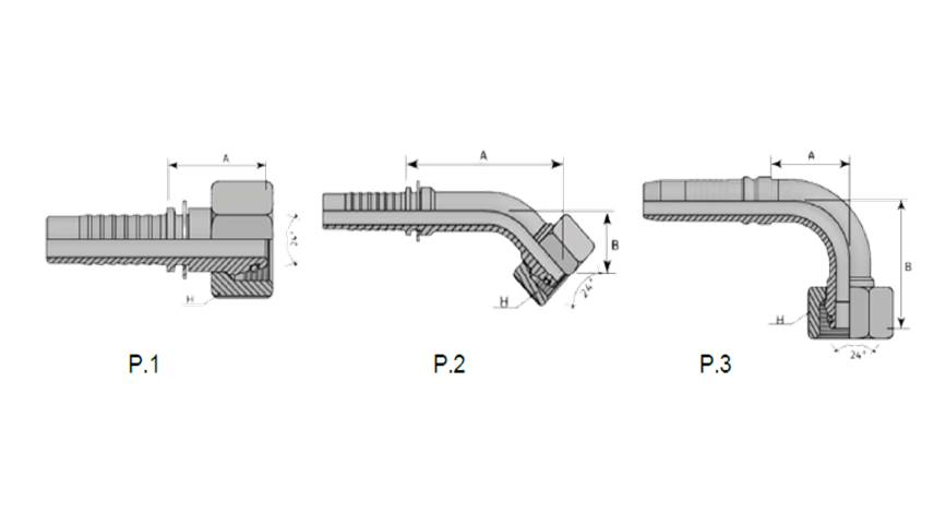 Bản vẽ đầu nối thủy lực DIN 24 độ côn lồi